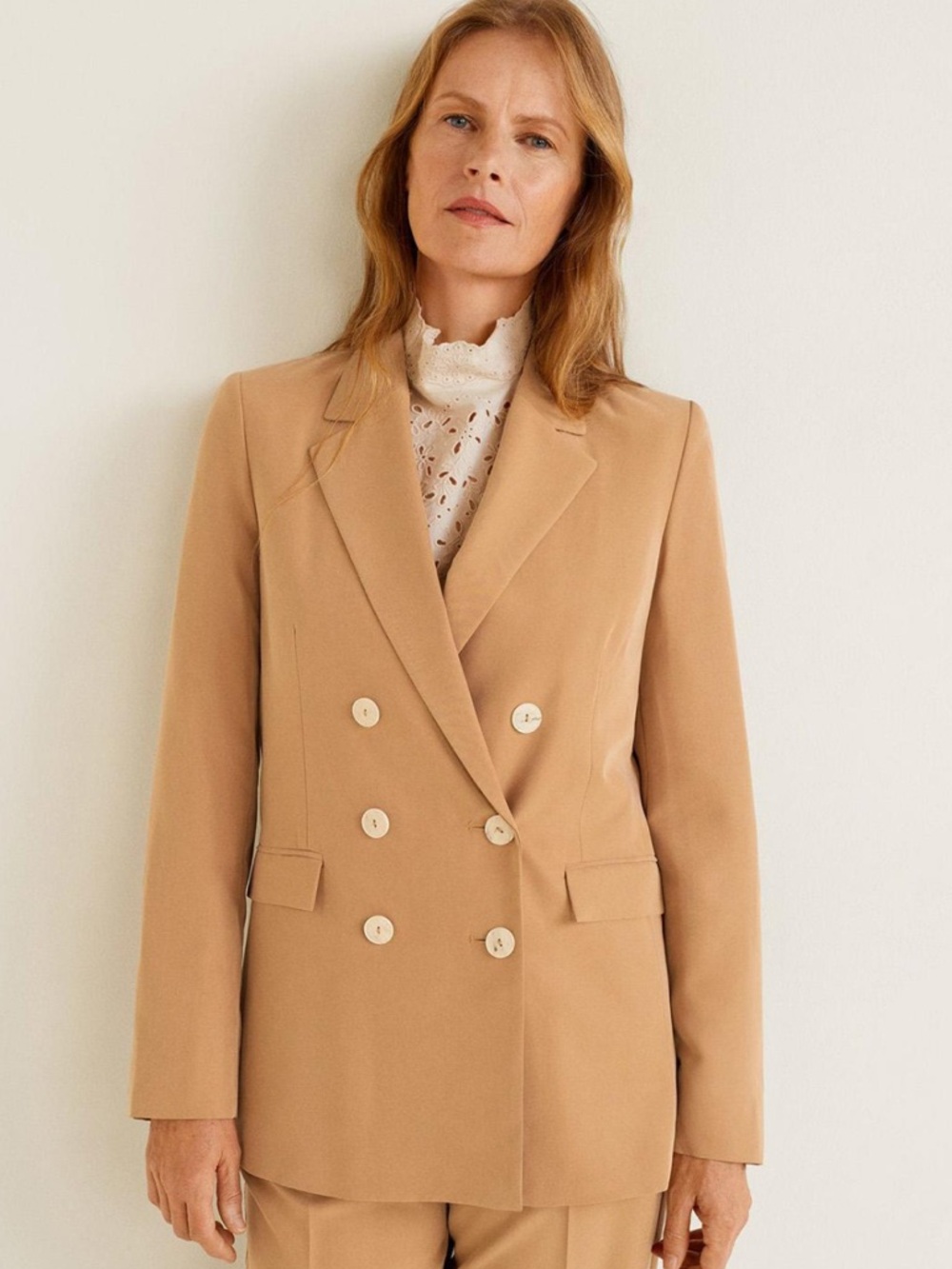 MANGO tan double breasted blazer